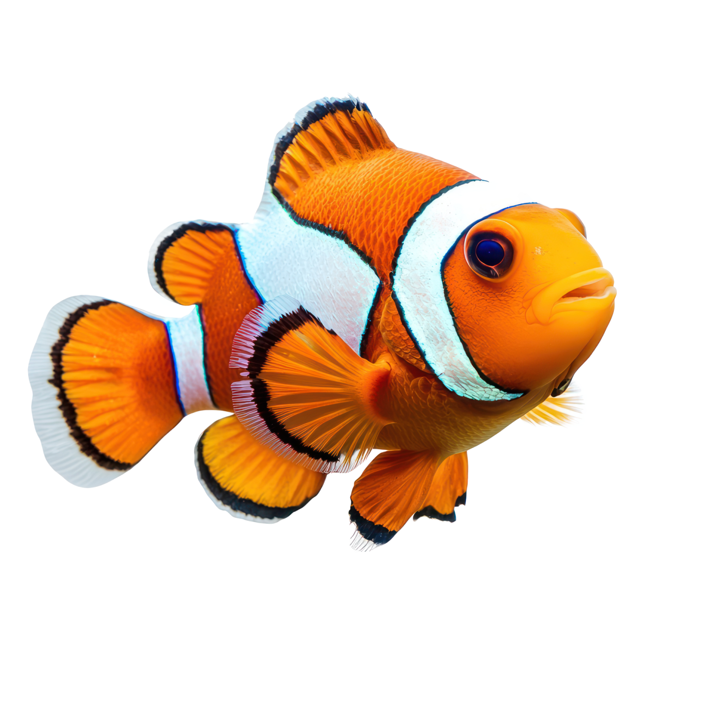 an orange and white clown fish on a white background
