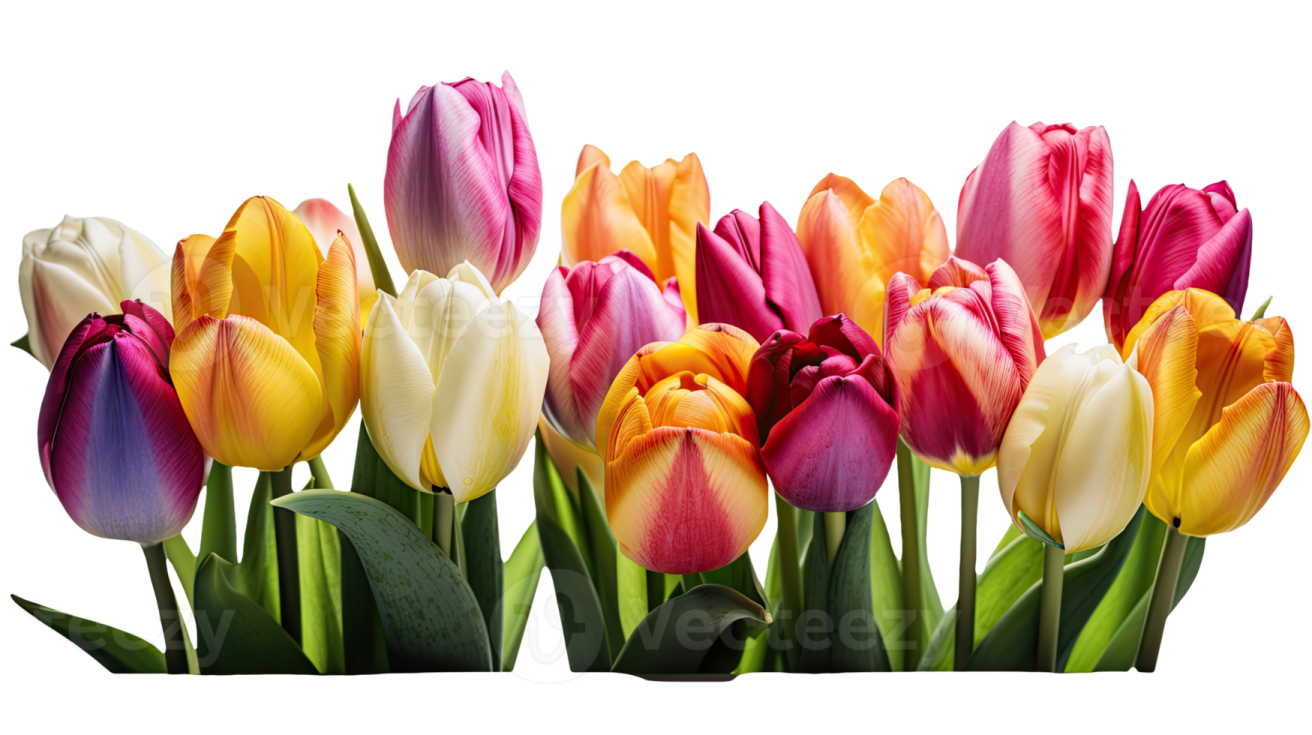 a bunch of multi colored tulipps