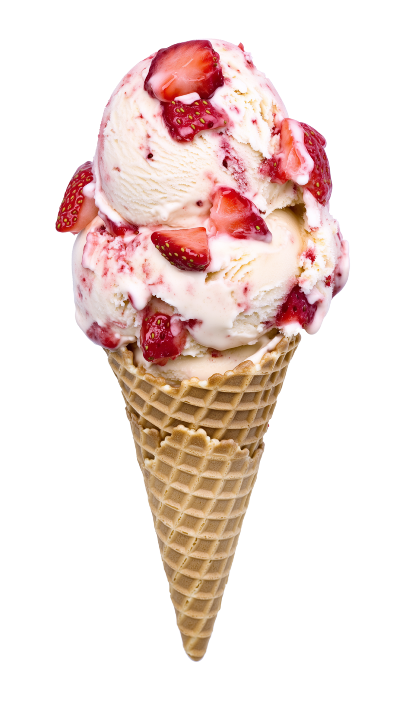 a scoop of ice cream with strawberries in it