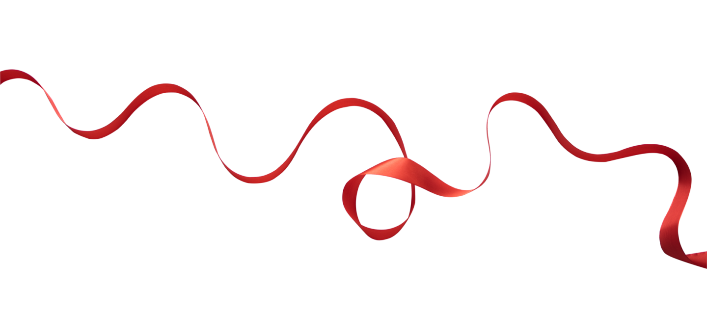 a red ribbon on a white background