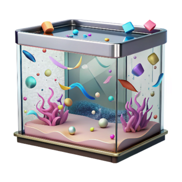 an aquarium filled with colorful objects