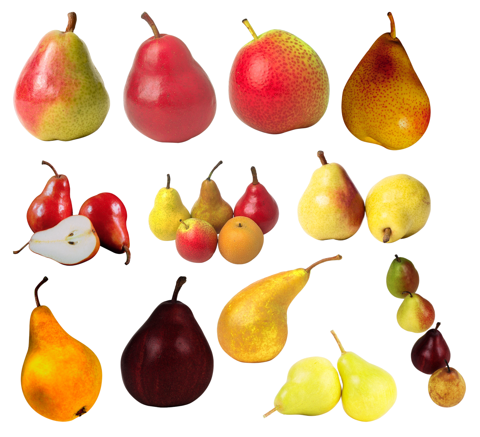 a group of different types of pears