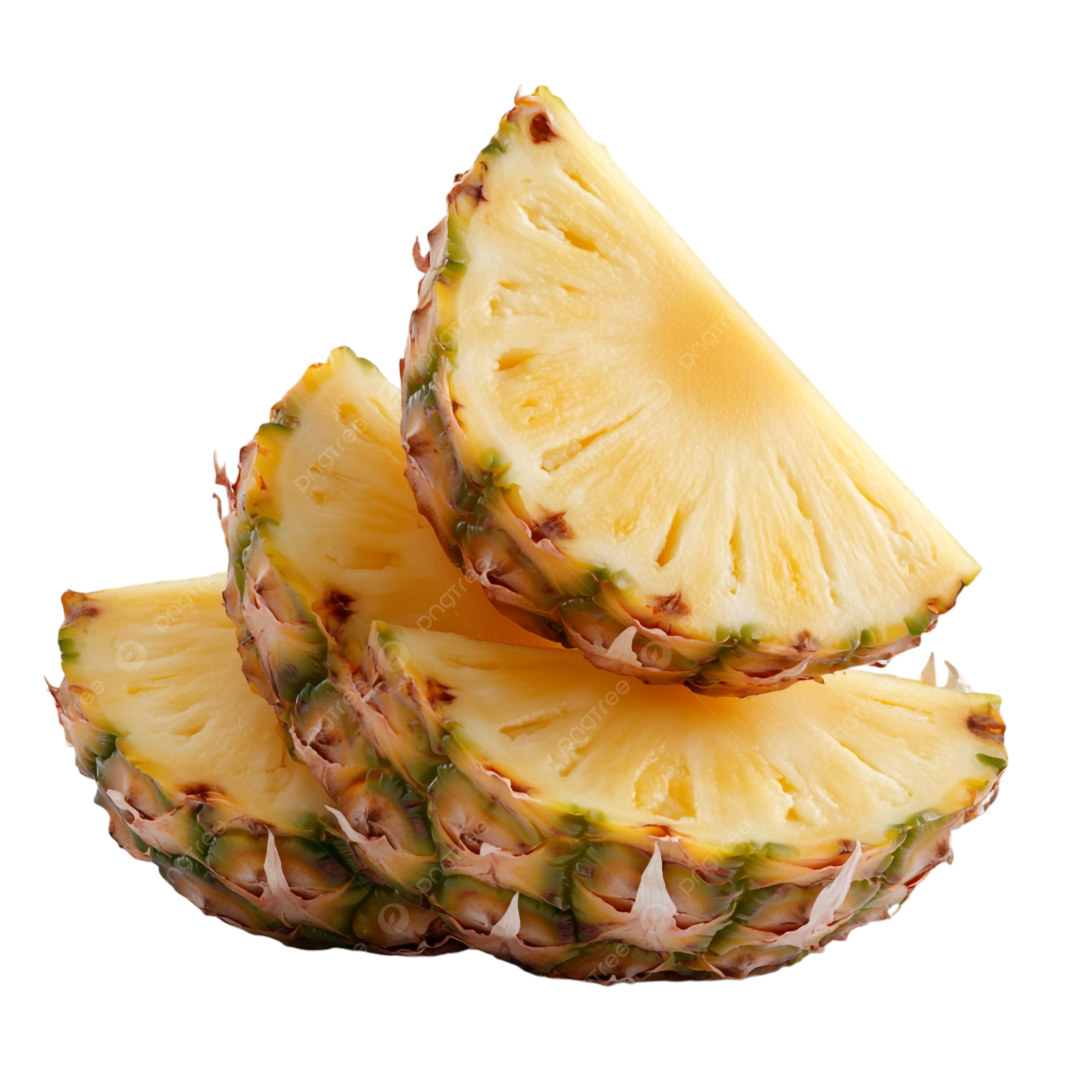 two pieces of pineapple on a white background