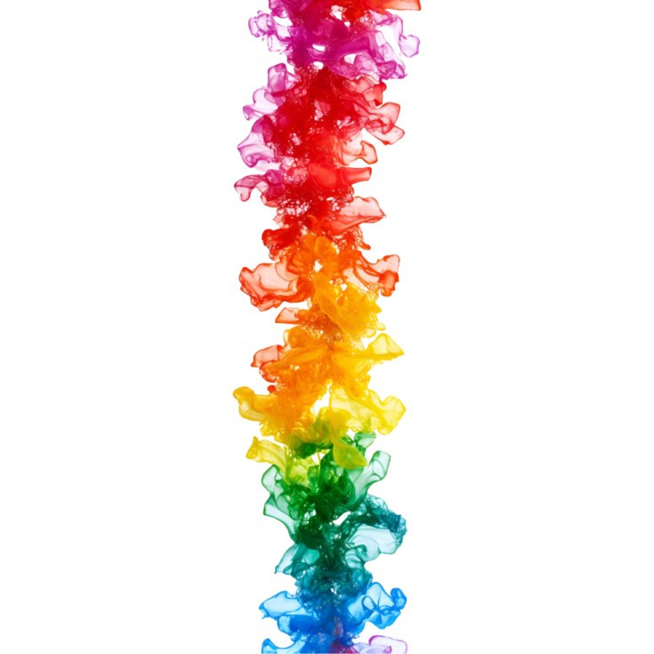 a rainbow colored stream of water on white background