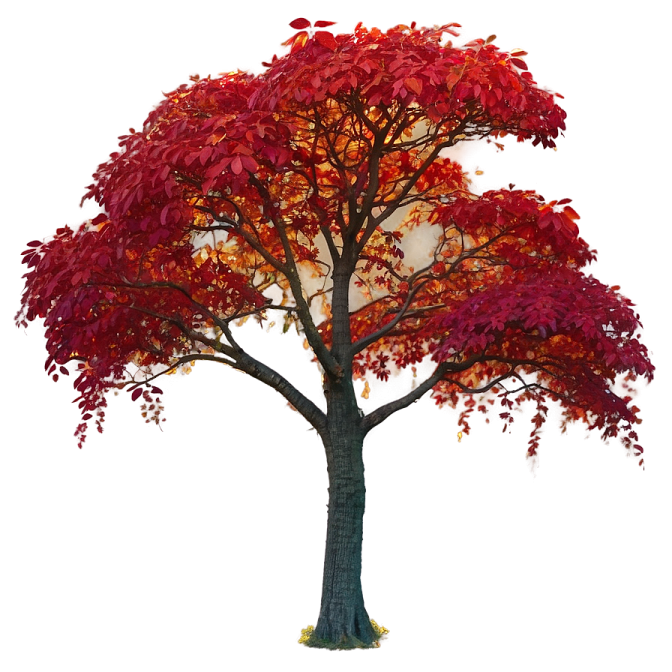 a tree with red leaves on it