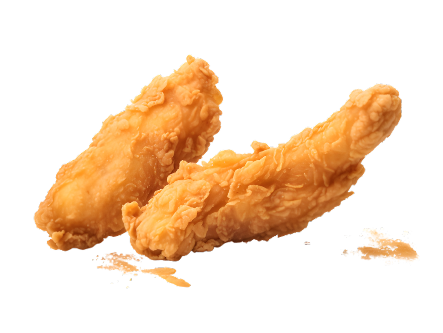 two pieces of fried chicken on white background