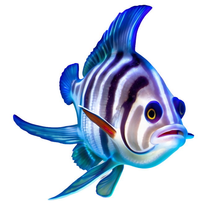 a blue and white fish on a white background