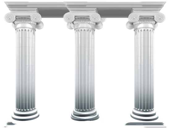 three white columns with ionics