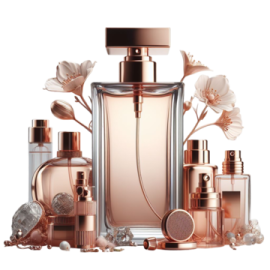 a bottle of perfume with flowers on it