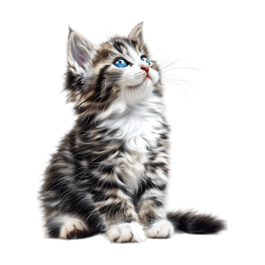 a kitten with blue eyes sitting on the floor
