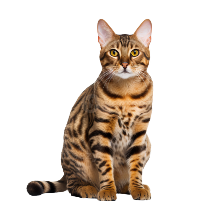a bengal cat sitting and looking at the camera