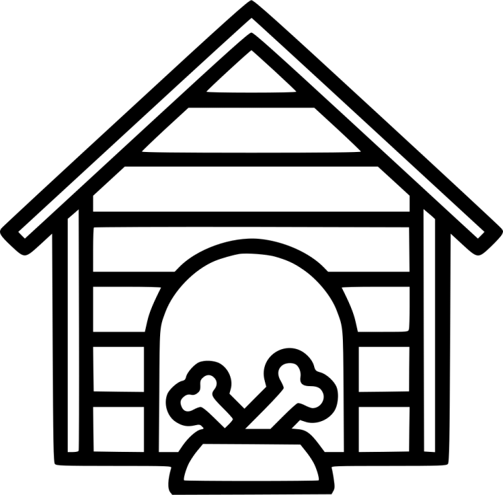 a dog house with a skull inside