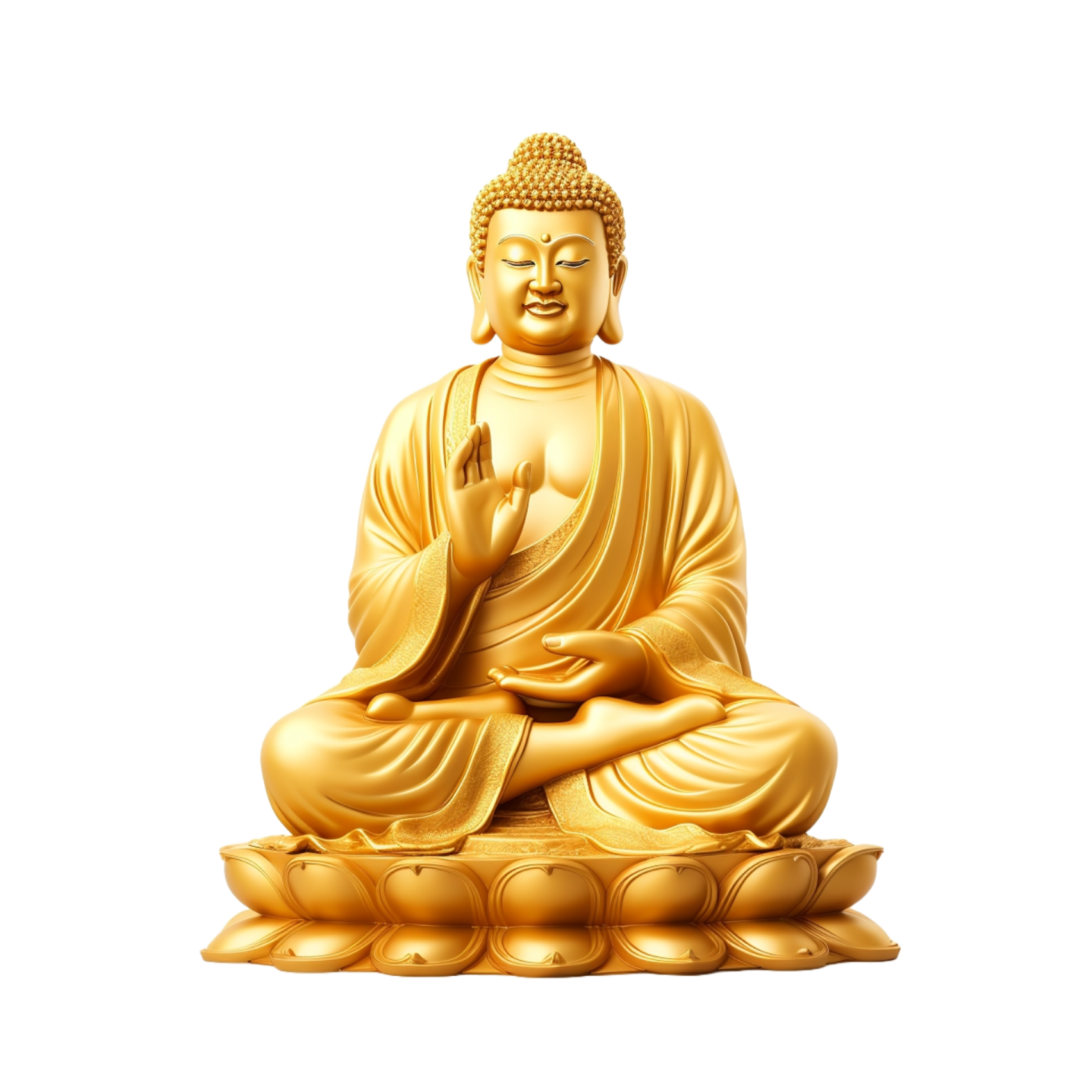 a golden buddha statue on a white background