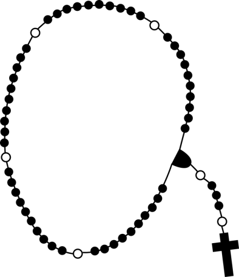 a black and white image of a rosary