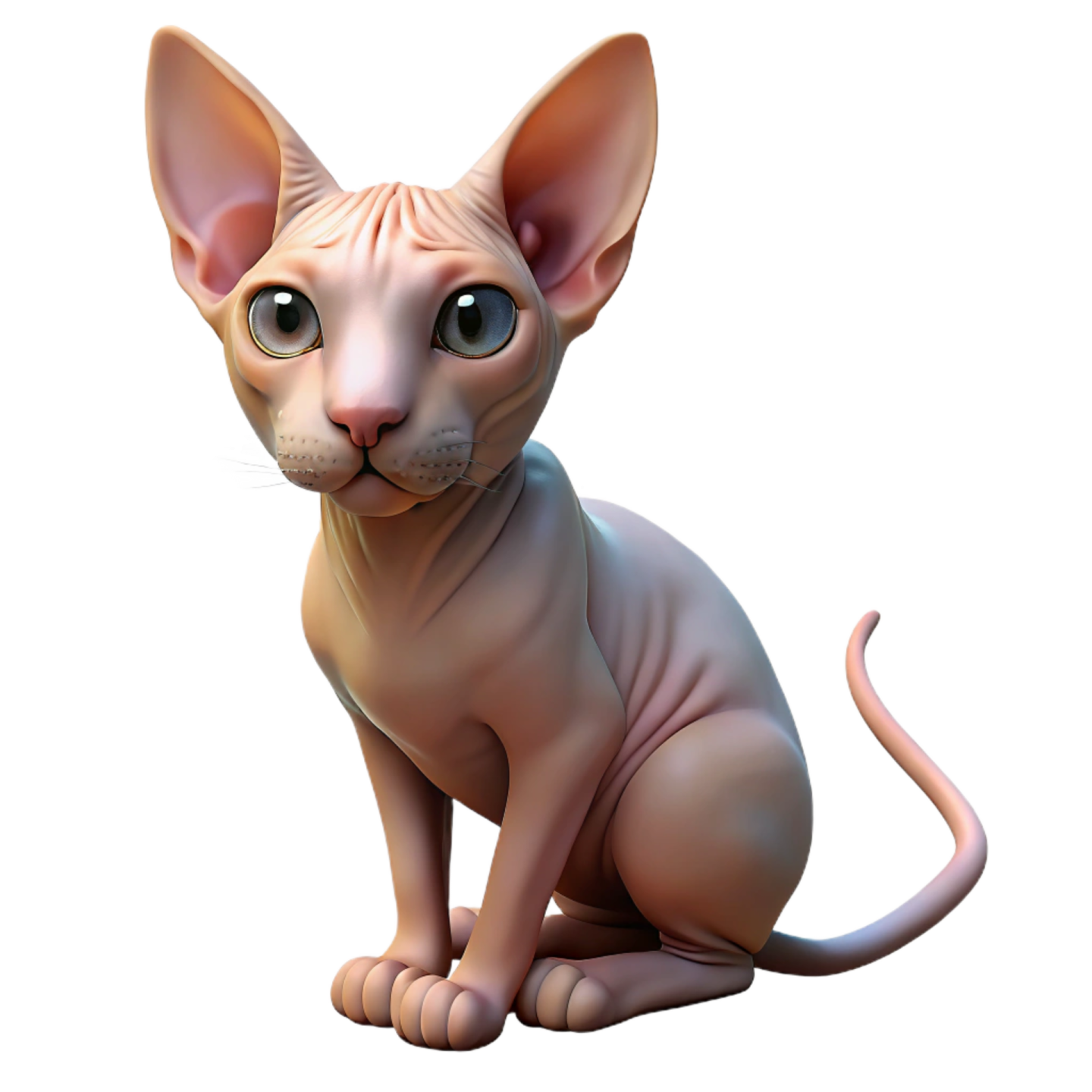 a cat with big eyes sitting on the ground