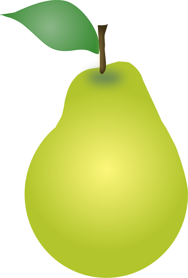 a green pear with a leaf on top