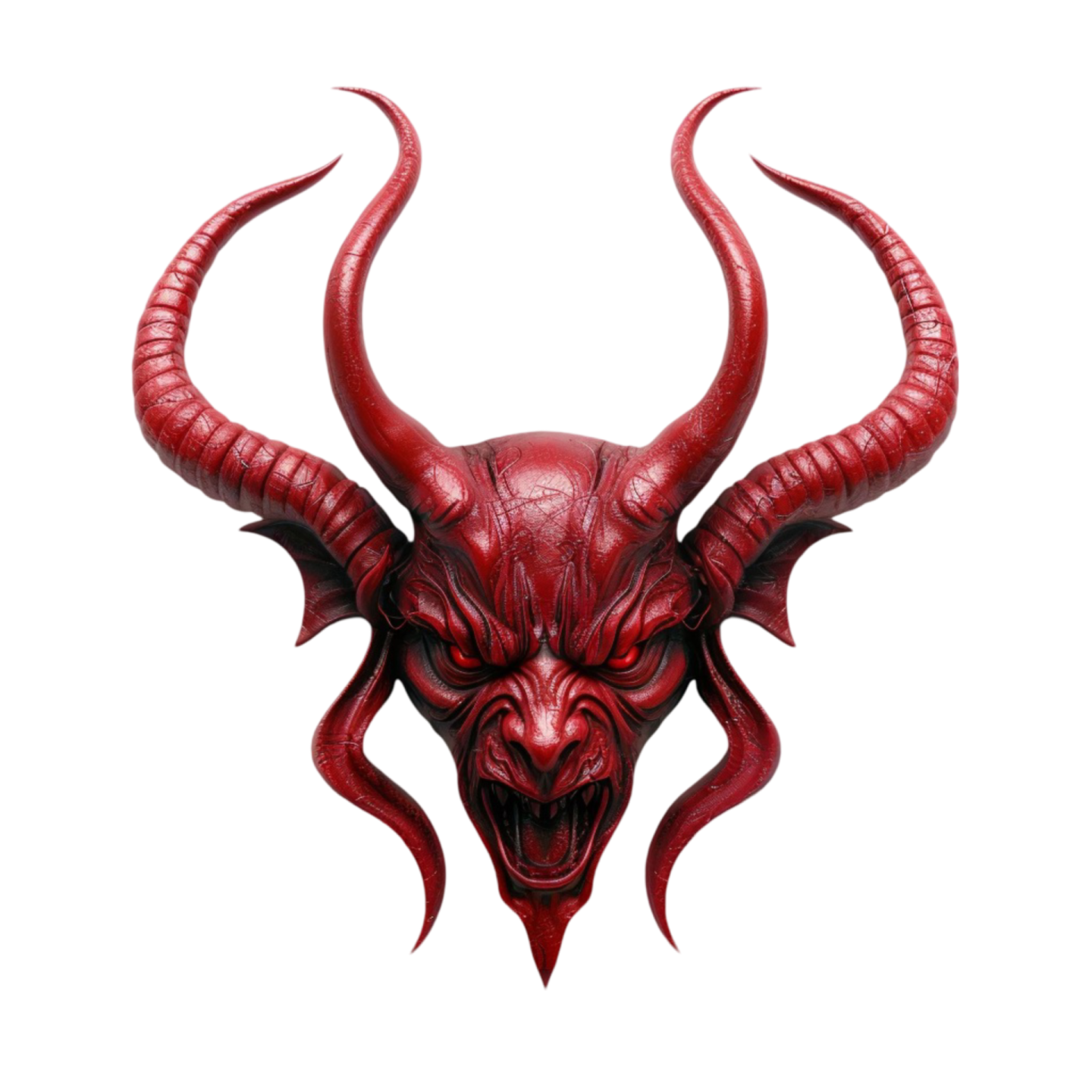 a red demon mask on a white background