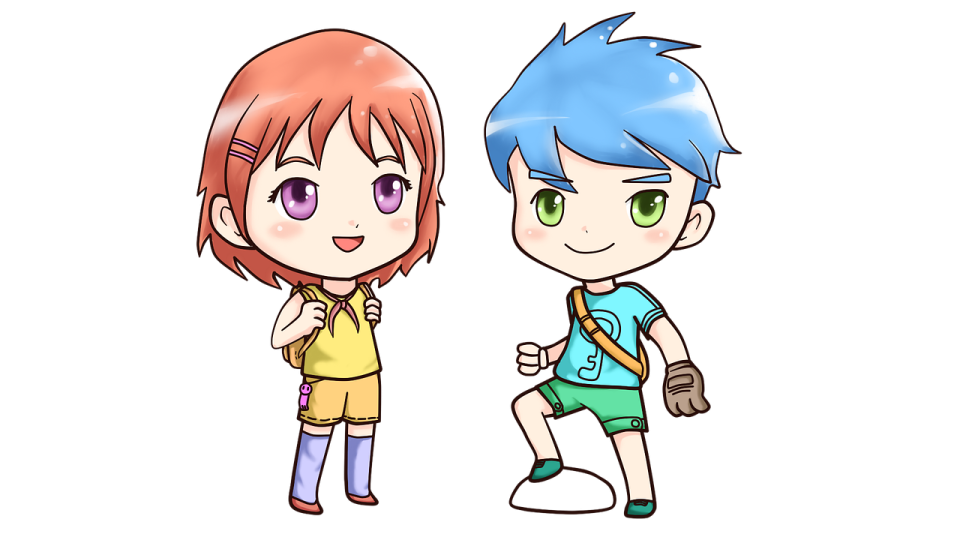 a boy and girl standing next to each other person