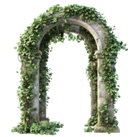 a stone arch with ivy growing on it
