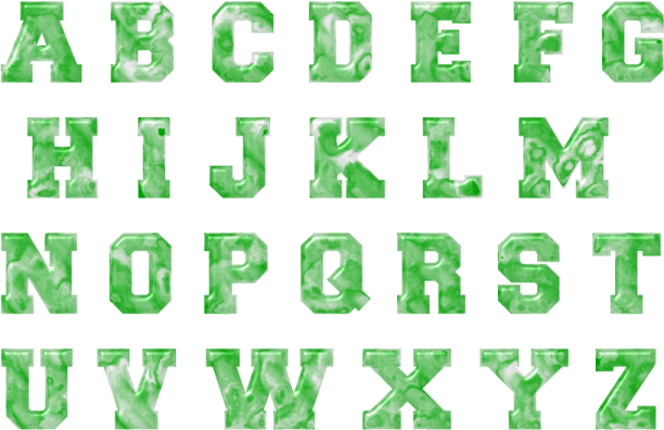 a set of green marble alphabets