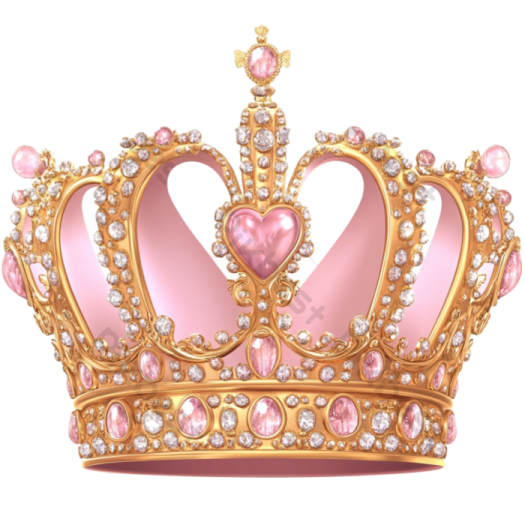 a gold crown with pink and white stones