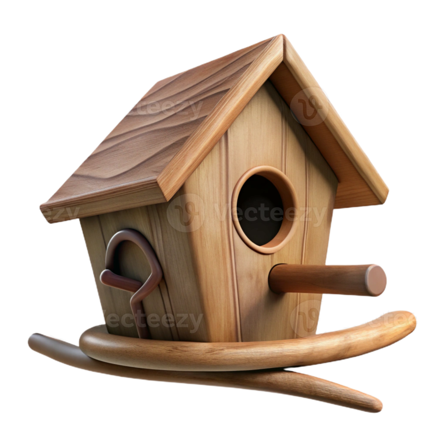 a wooden birdhouse on a white background