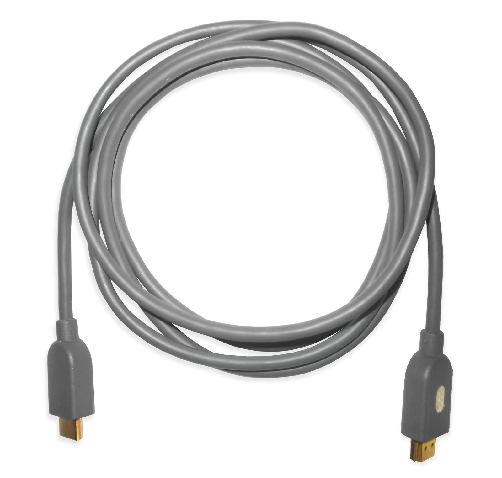 a gray usb cable with a gold connector
