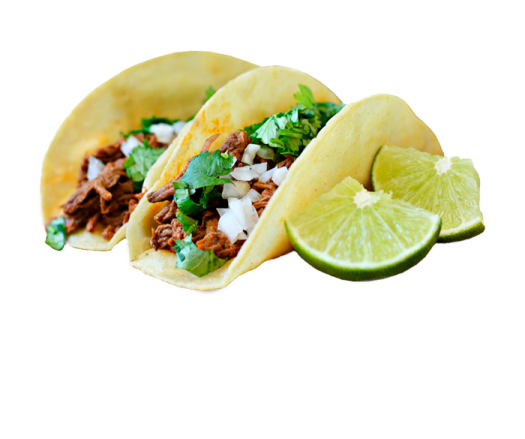three taco beef tacoss on a white background