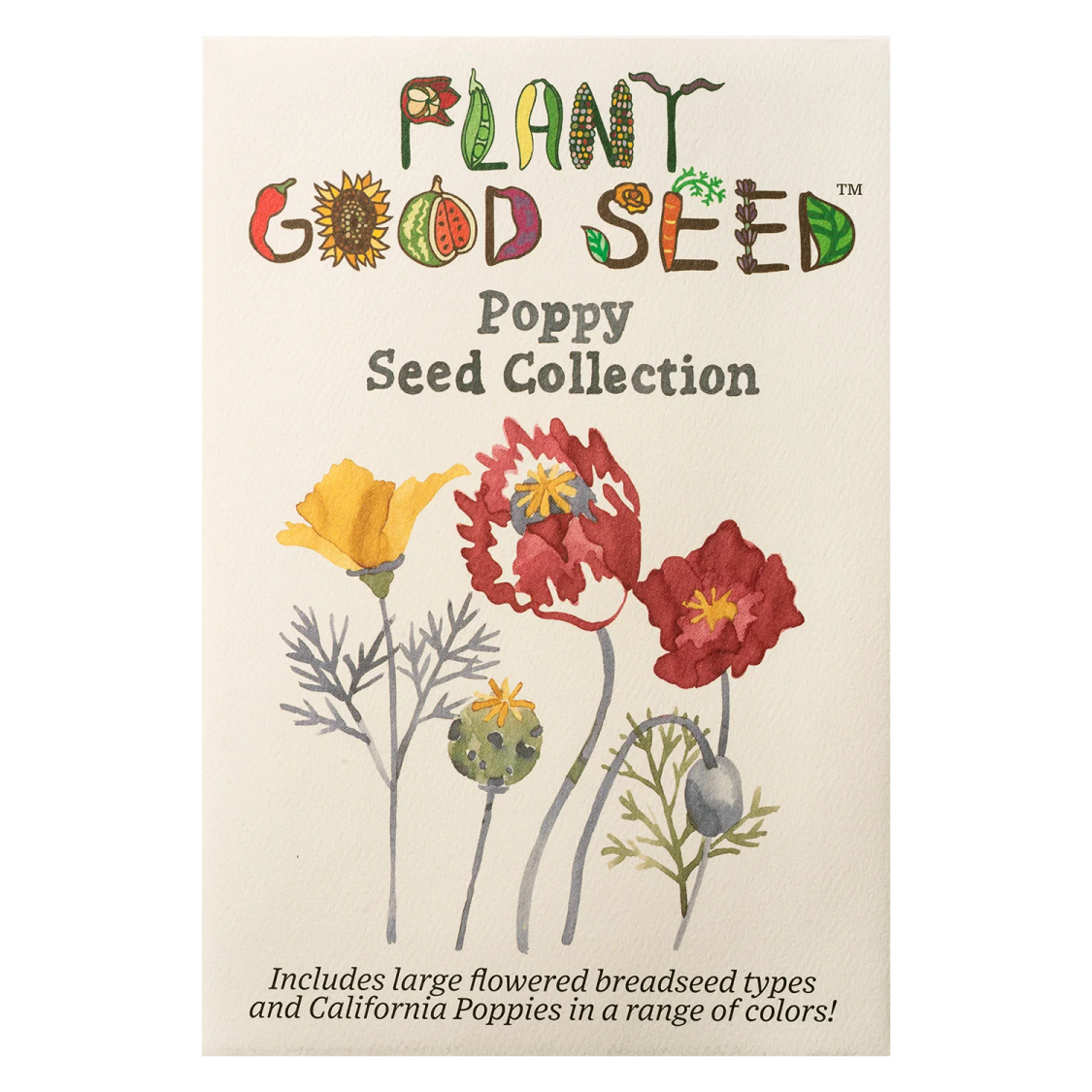 a card with an illustration of red and yellow flowers