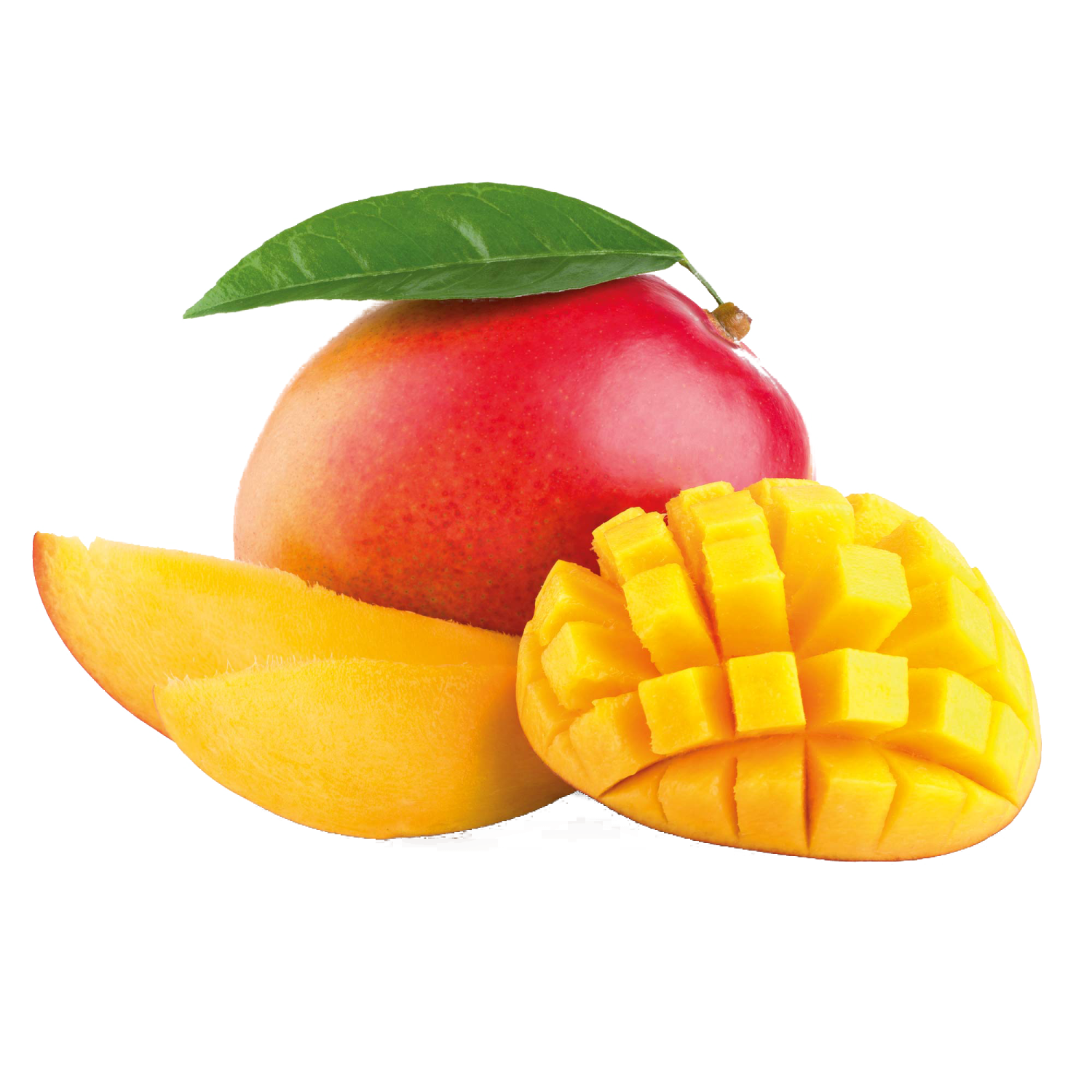 two mangos and a mango cut in half