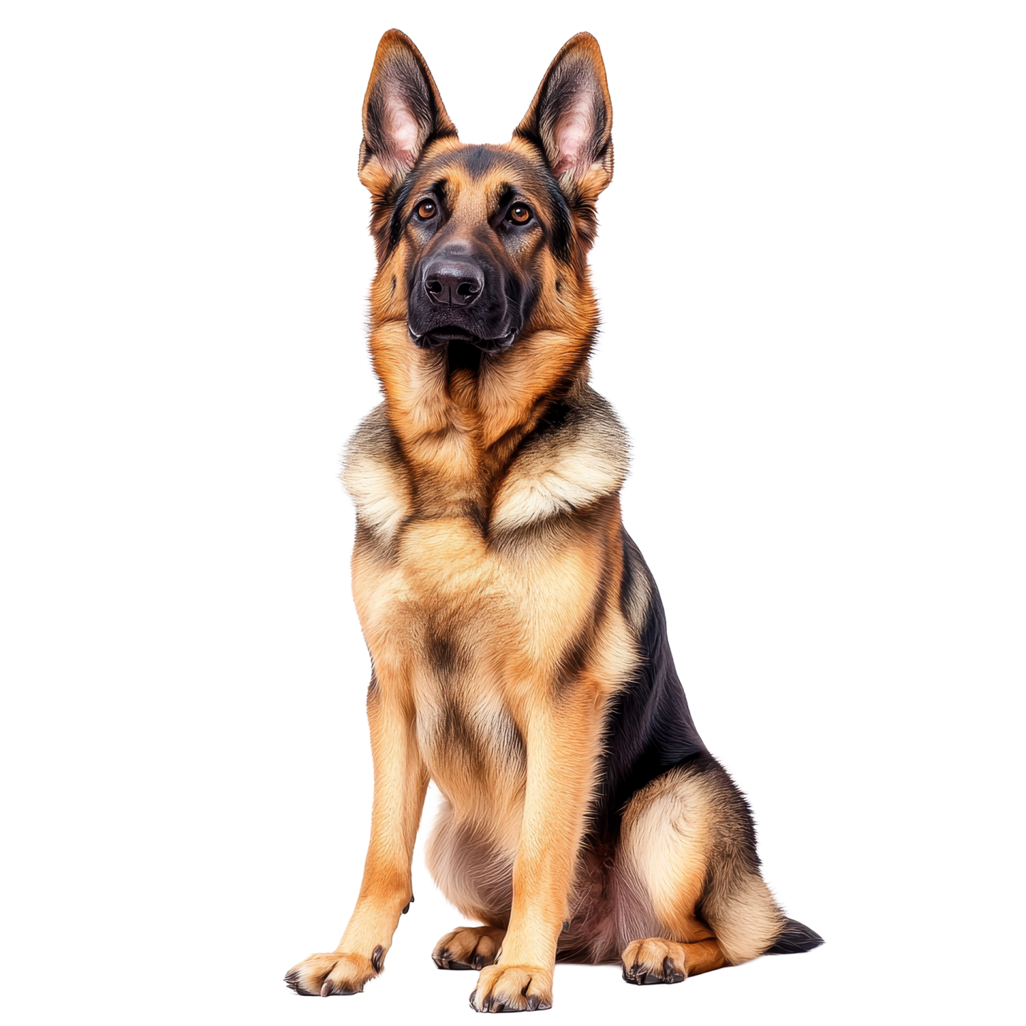 a german shepherd dog sitting on a white background