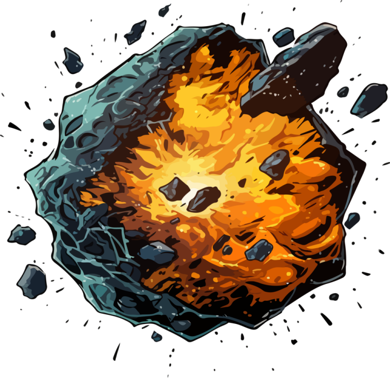 an exploding asteroid with a hole in the middle of it