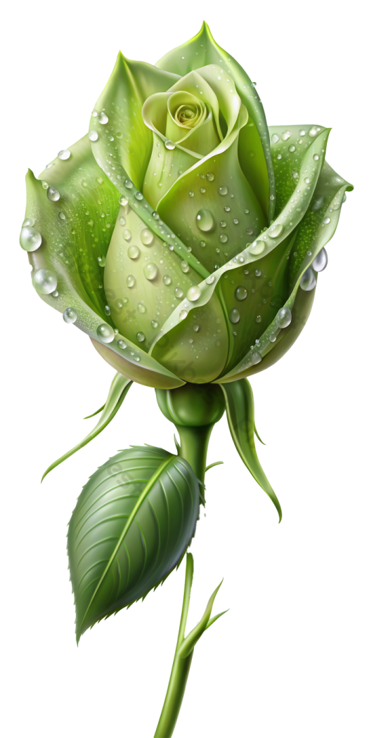 a green rose with water droplets on it