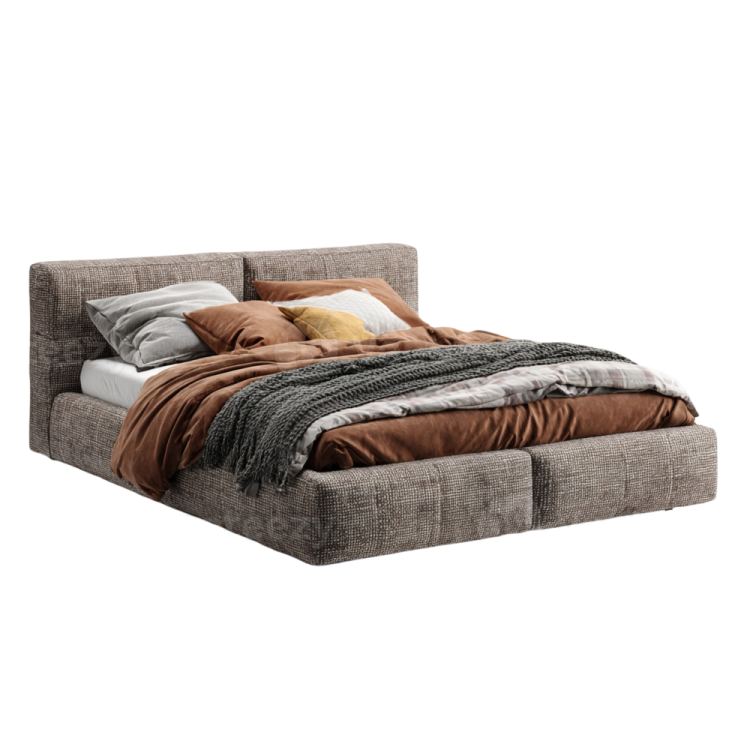 an image of a bed with pillows and blankets