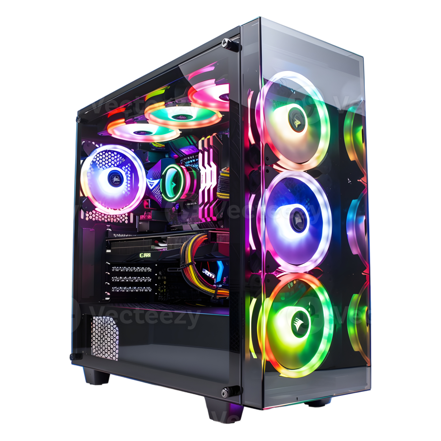 a black computer case with colorful leds