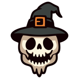 a skull wearing a witch hat