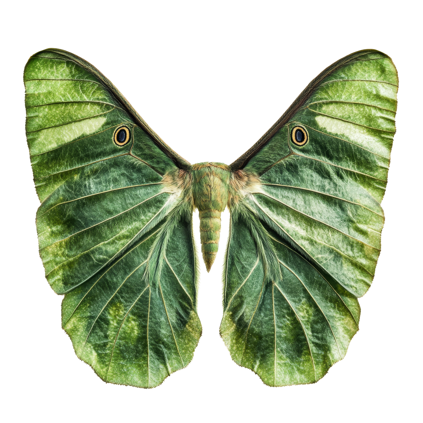 a green moth on a white background