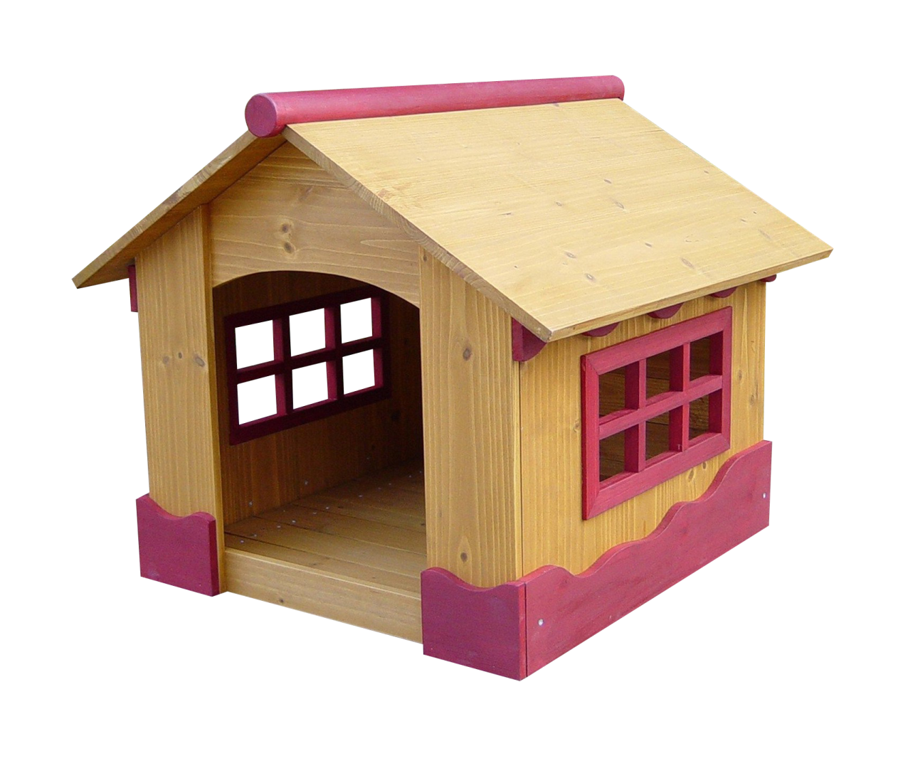 a wooden dog house on a white background