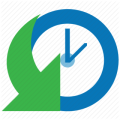 a clock with a green arrow in the middle