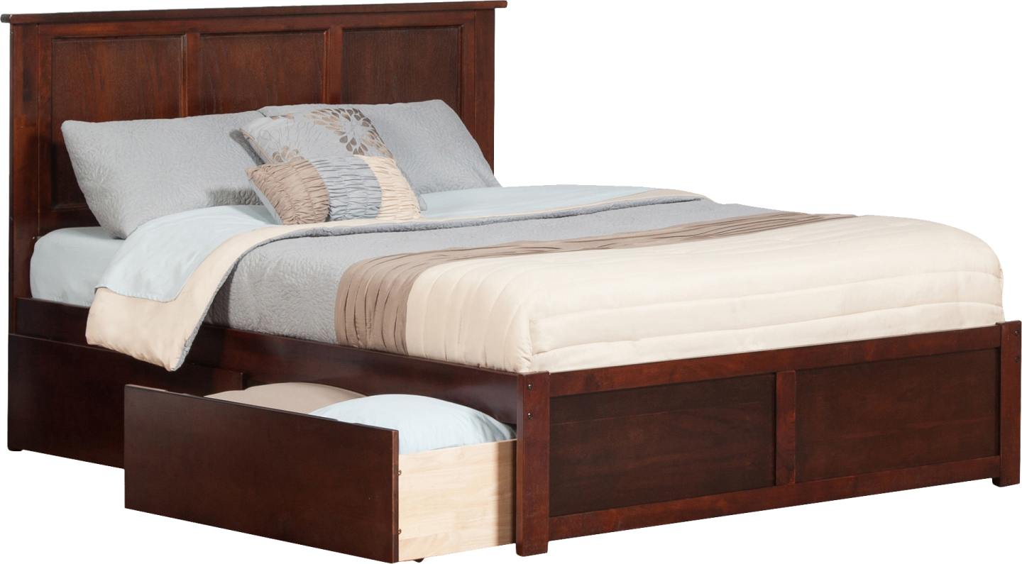 a bed with two drawers underneath it