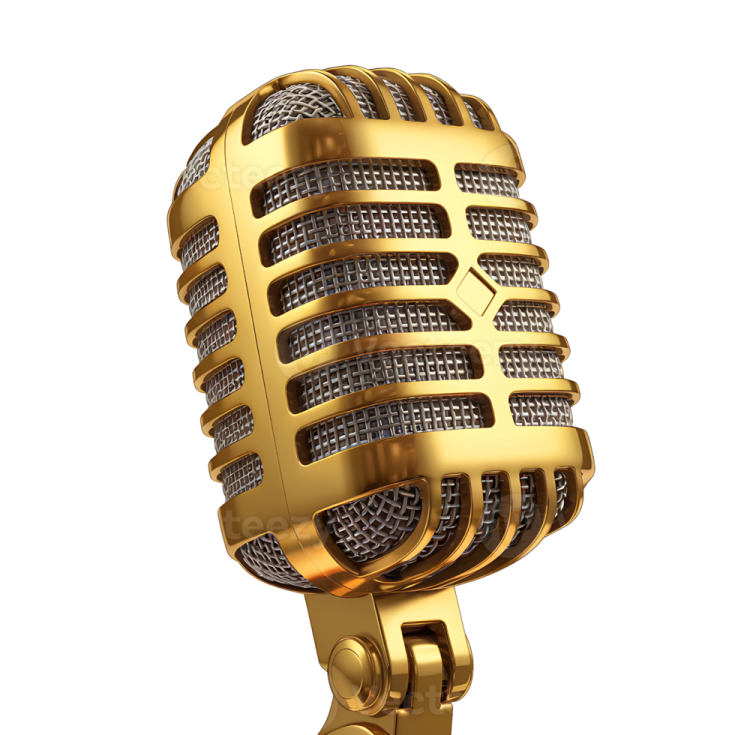 a golden microphone on a white background