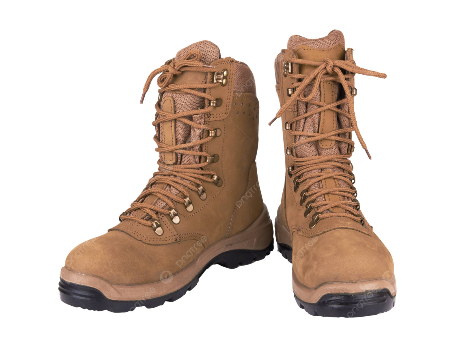 a pair of brown boots on a white background