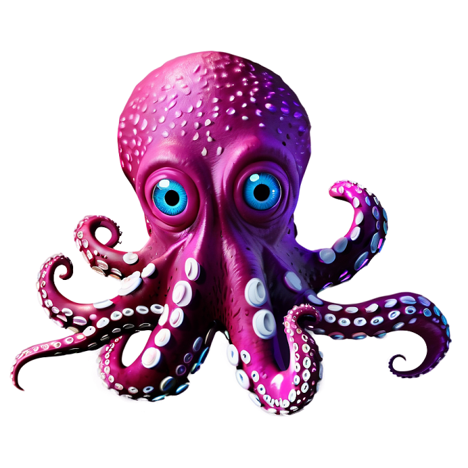 a purple octopus with blue eyes and tentacles