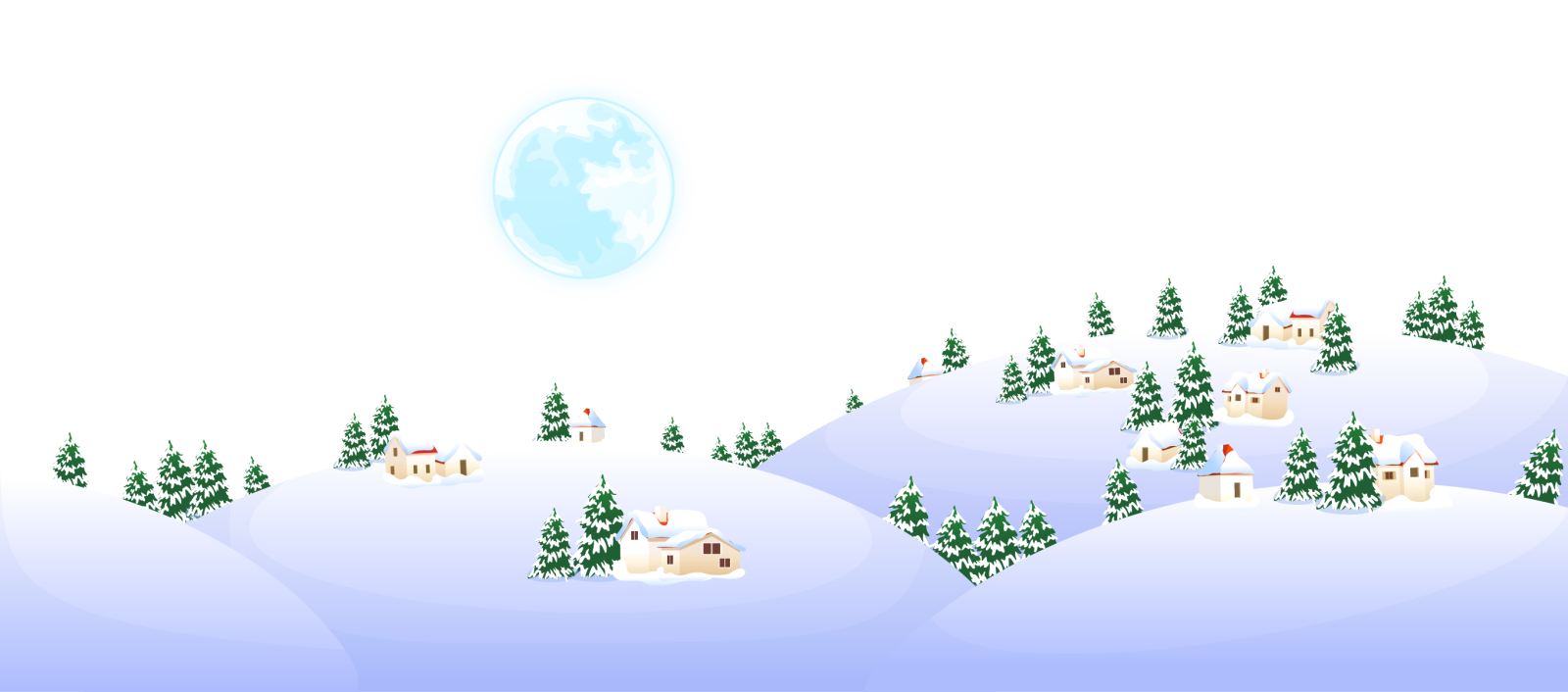 a snowy scene with houses and trees