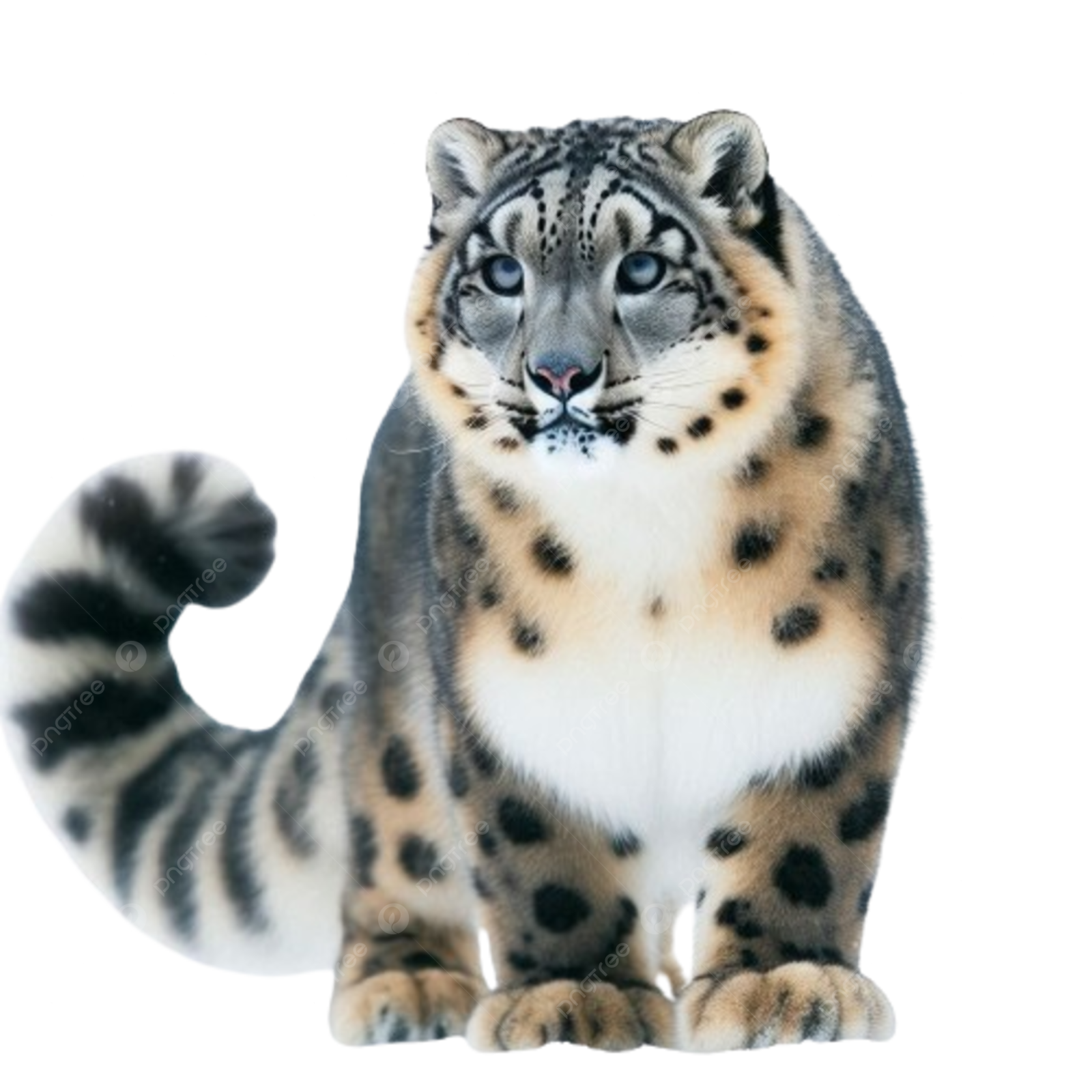 a snow leopard cub sitting on a white background