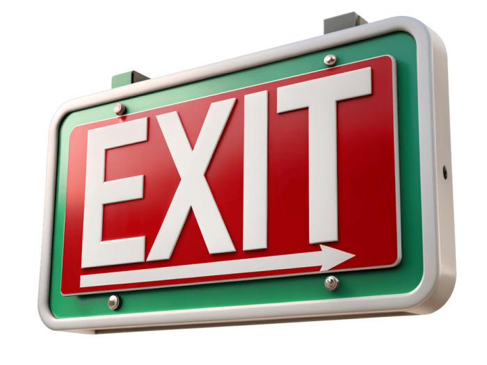a green and white exit sign