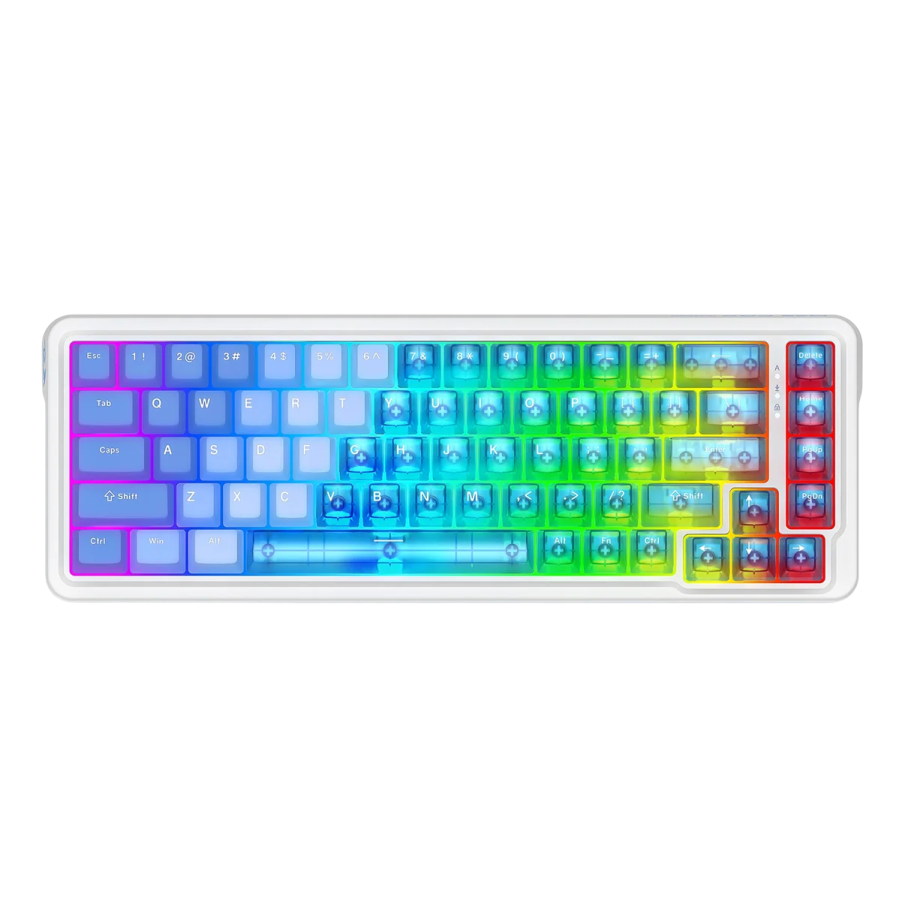 a close up of a rainbow colored keyboard