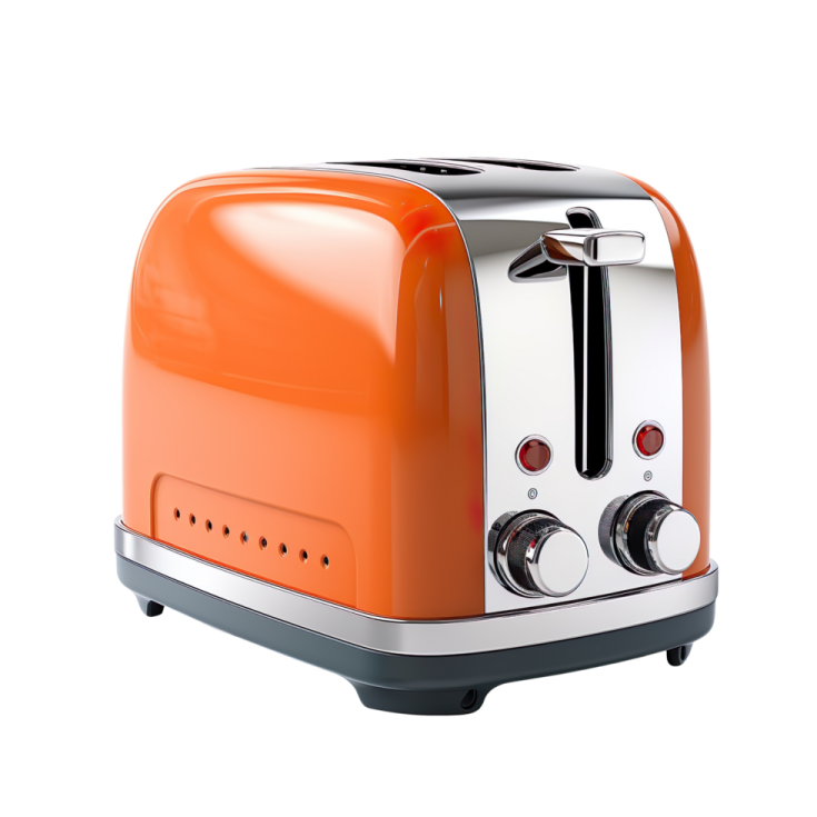 an orange toaster on a white background
