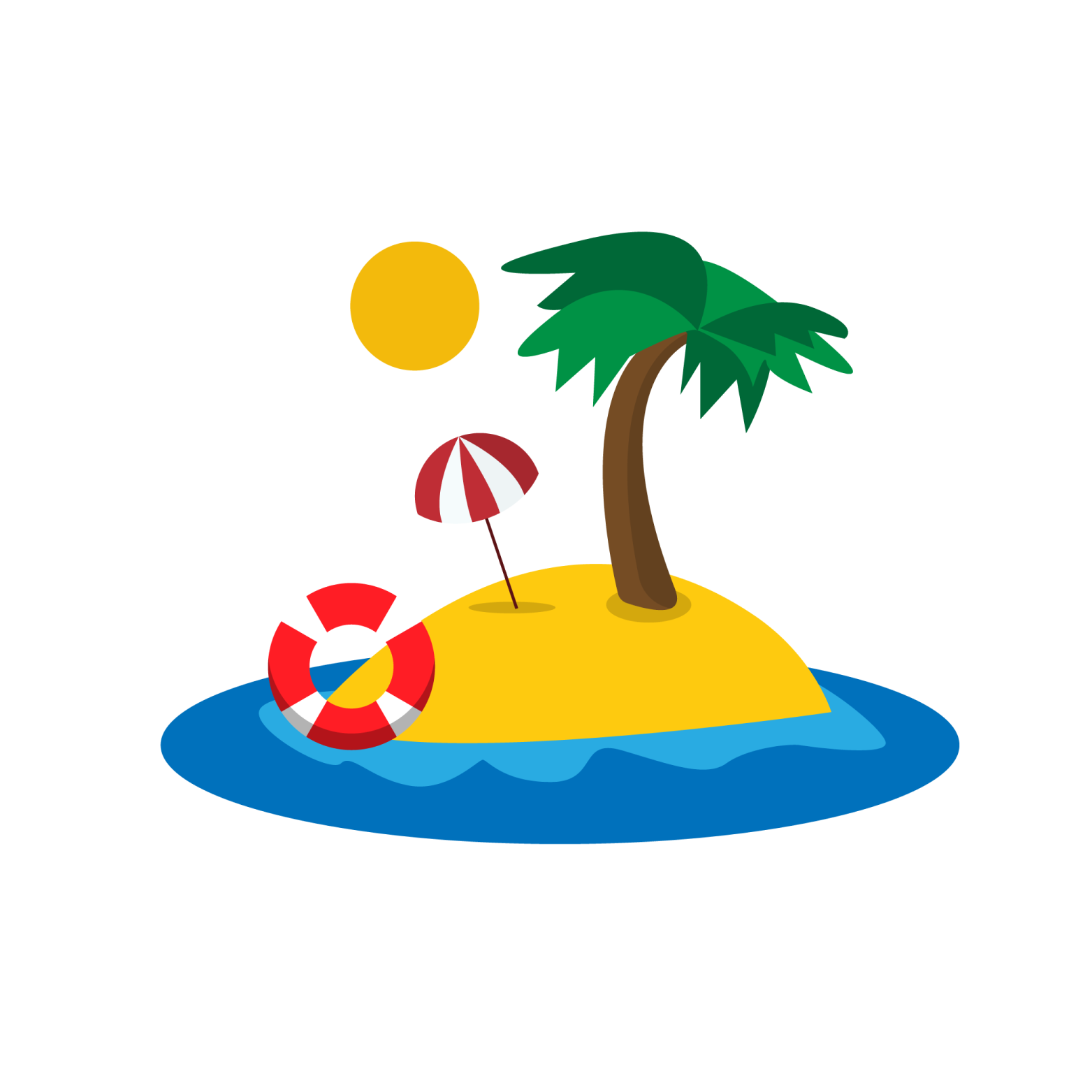 an island with a palm tree and a beach ball