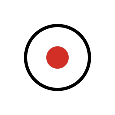 a black and white circle with a red dot